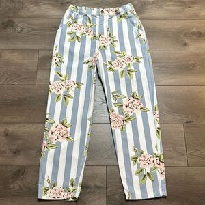 RVCA Scrunchie High Waisted Tousers Floral Print Ankle Jeans Size Medium‎